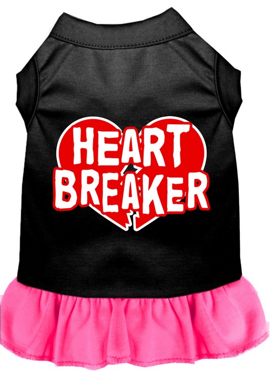 Heart Breaker Screen Print Dress Black with Bright Pink Med